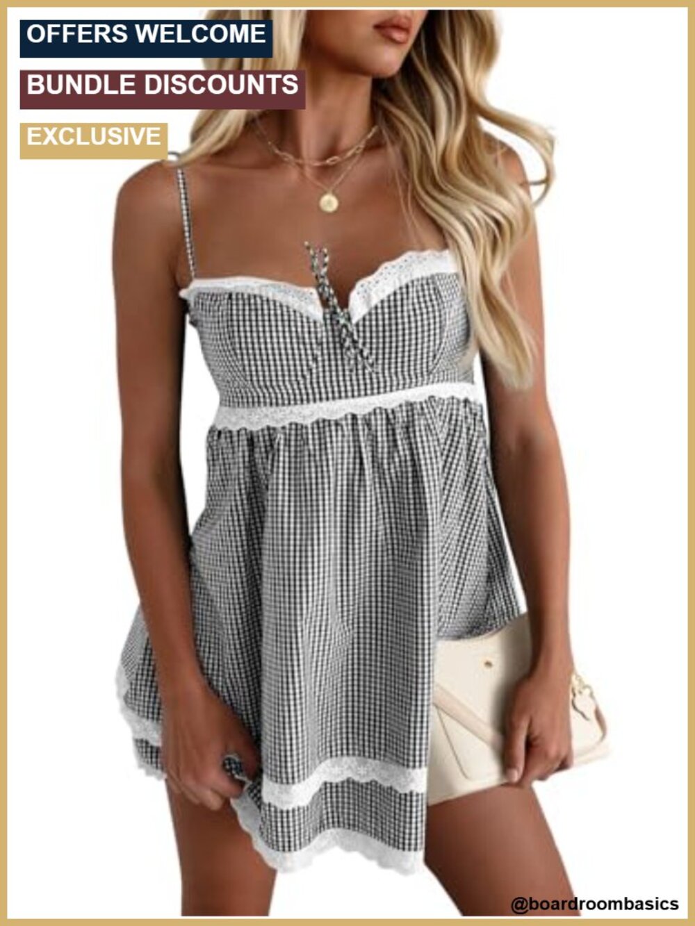 Womens Y2K Mini Summer Dress Sweetheart Neck Smocked Back Lace Plaid Tiered